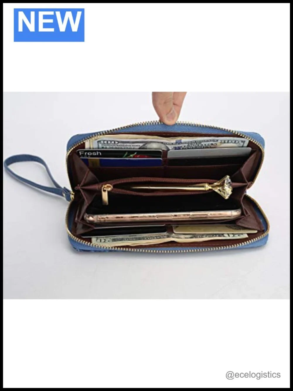 Set Hobo Bag & Wristlet Wallet Vegan Leather Shoulder Strap Zip Top